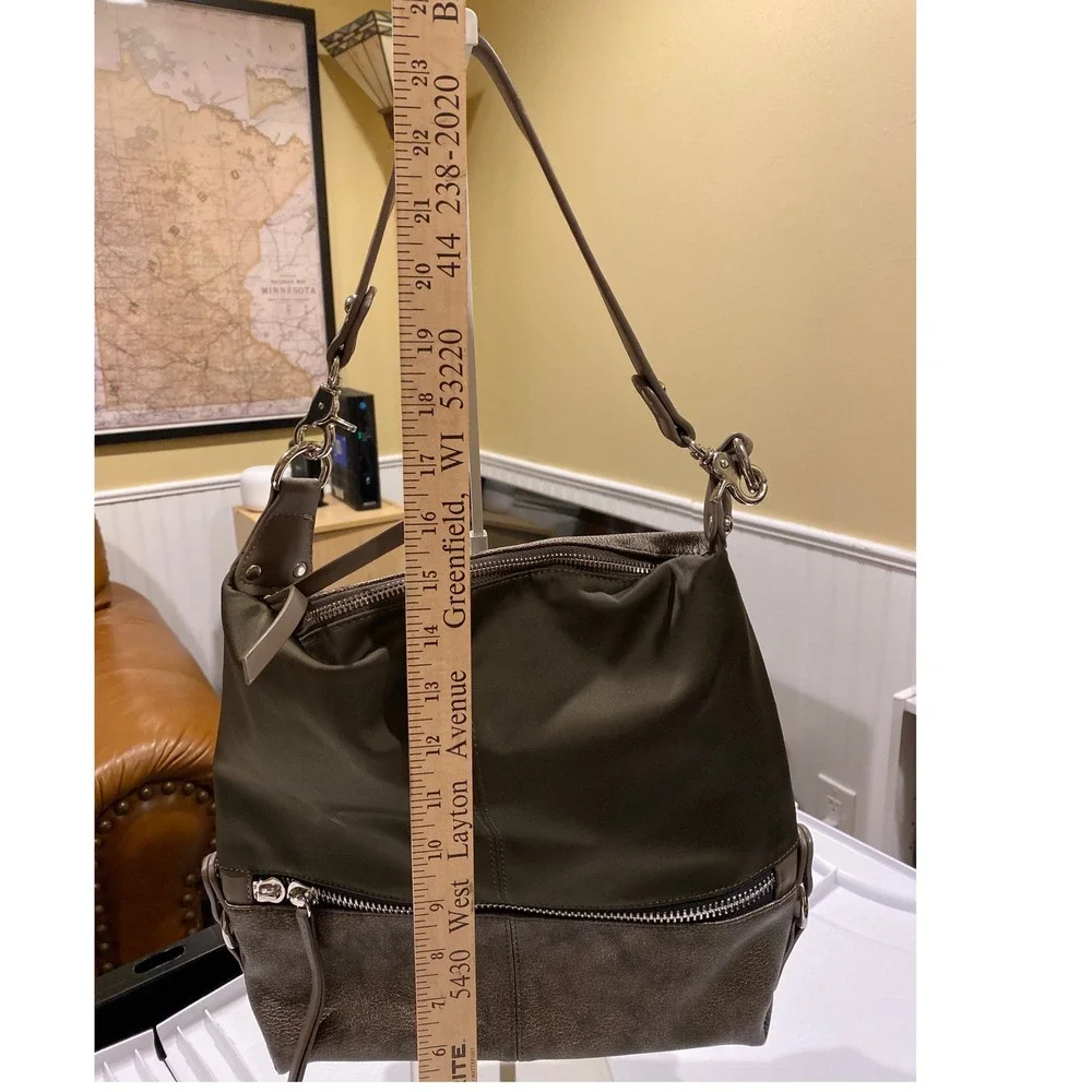 🍂 Sondra Roberts Squared Olive Green Bronze‎ Shoulder Bag Hobo Tote Convertible